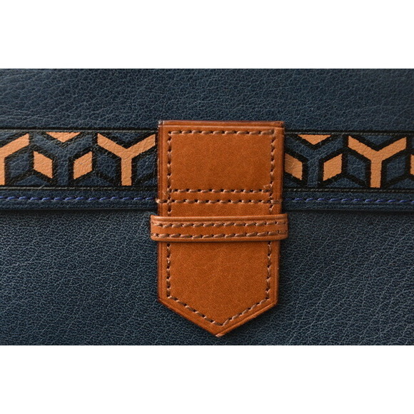 Yves Saint Laurent Tri Fold Wallet Leather YSL Navy Blue Brown - Picture 9 of 12